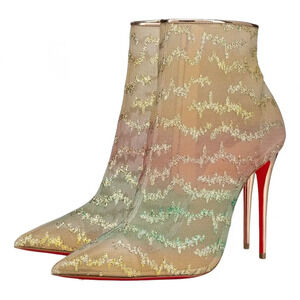 Christian Louboutin Nancy Bootie 100 Multicolor Glitter Mesh Pump Heel Boot 40